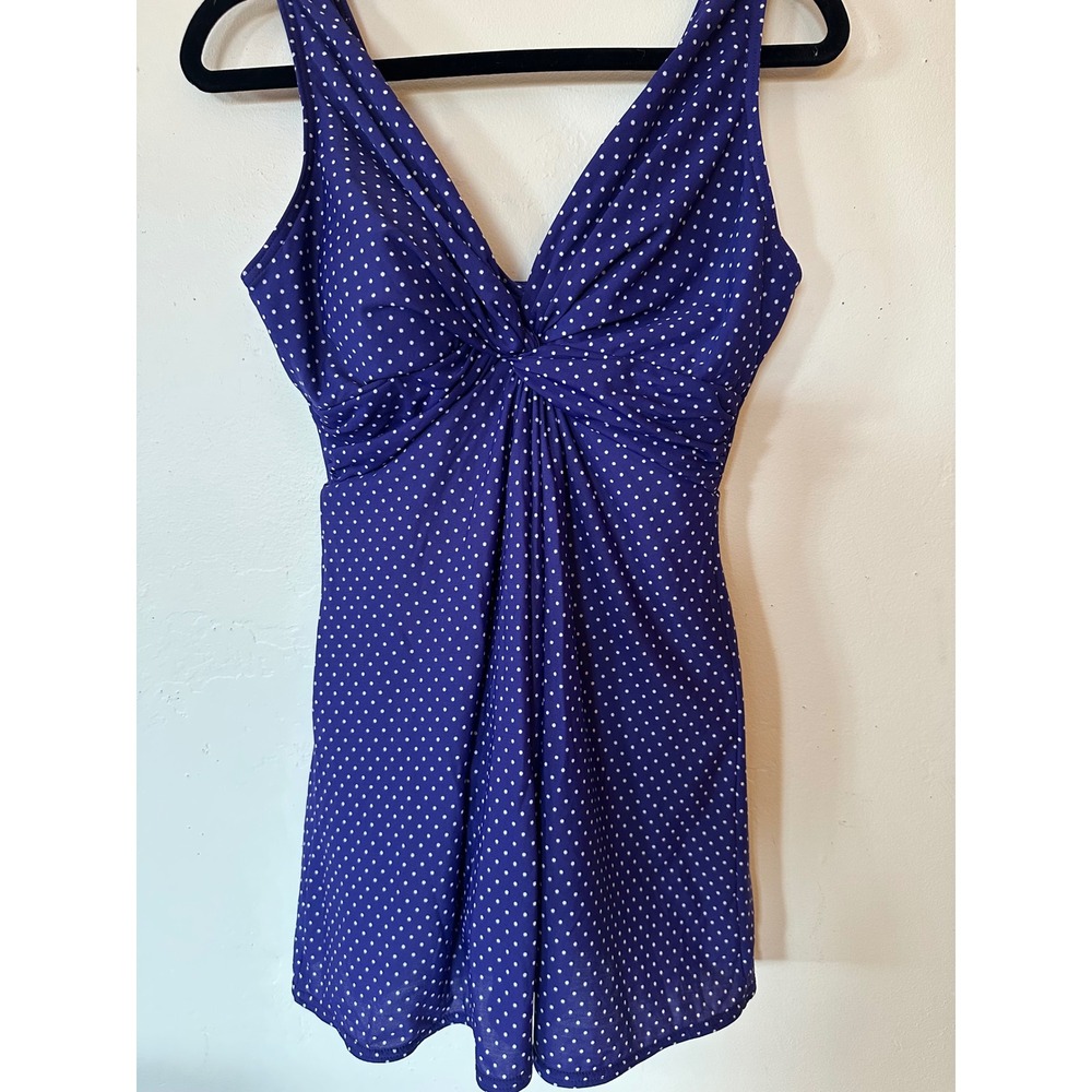 Vintage miracle suitPurple Polka Dot Twist Front Swimdress One Piece 14.5" waist